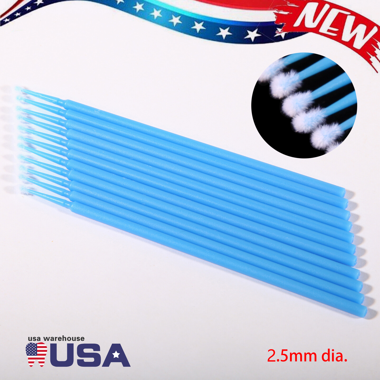 Dental Micro Brush Disposable Materials Tooth Applicators Regular Blue 2.5mm