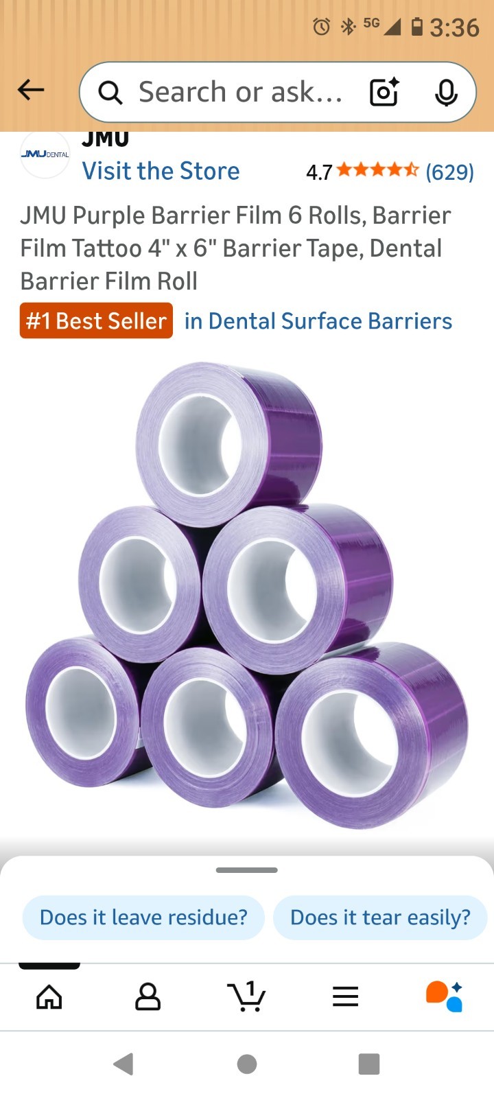 JMU Barrier Film 4″x6″ Purple 6 Rolls 1200 Sheets Dental or Tattoo