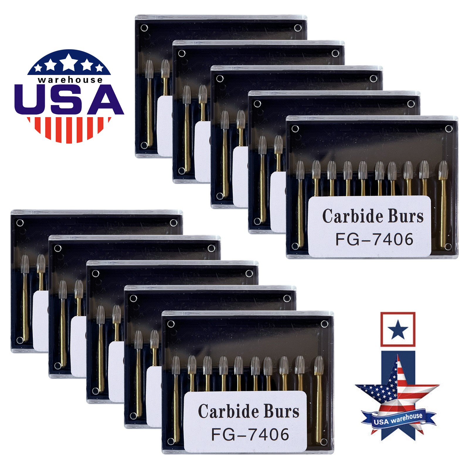 10Set Dental Tungsten Steel Carbide Burs FG 7406 Burs for High Speed Handpiece