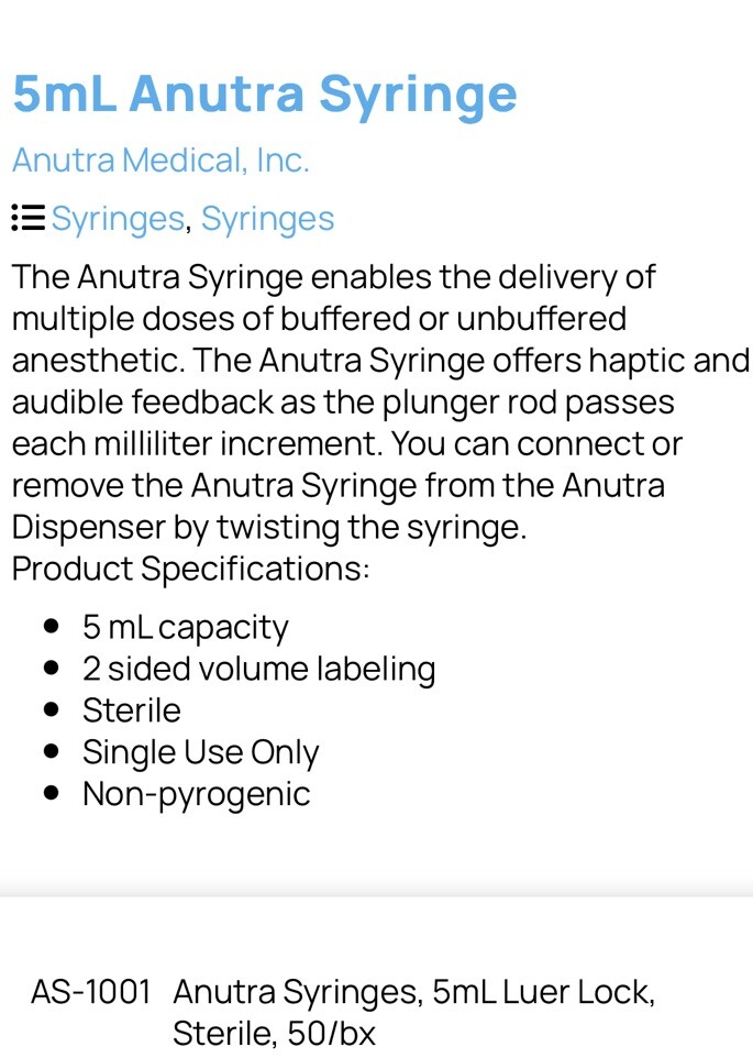 Anutra Anesthesia Aspiration Syringe Feedback Dental 5mL Luer Lock Numbing Teeth