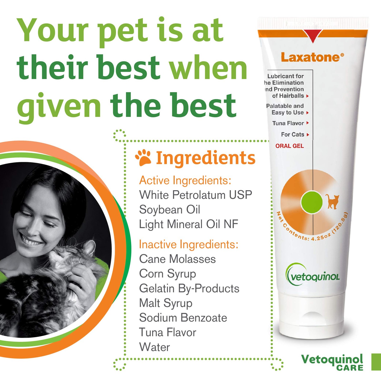 Vetoquinol Laxatone Hairball Oral Gel for Cats – Tuna Flavored, 4.25oz 2-Pack