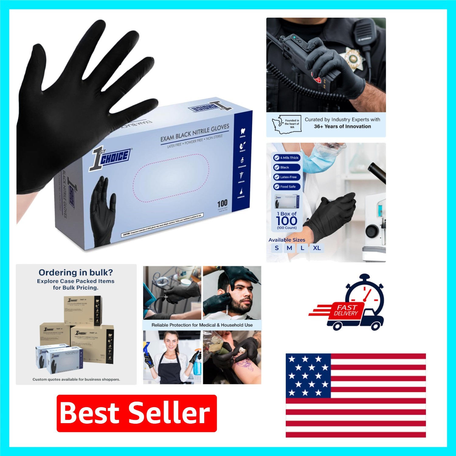 Professional Grade Black Nitrile Exam Gloves – 100 Count, Disposable, Latex Free
