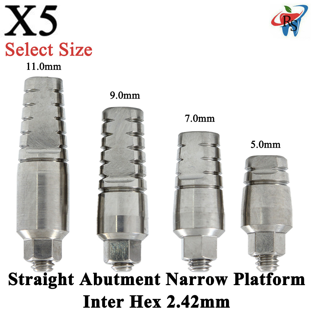 5x Dental Fixture Straight Adapter Head Narrow Platform Int Hex 2.42mm Titanium