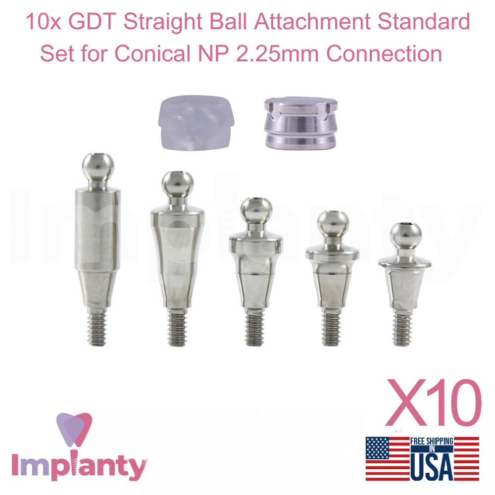 10x Dental Straight Ball Attachment Standard Set Conical Connection NP 2.25mm