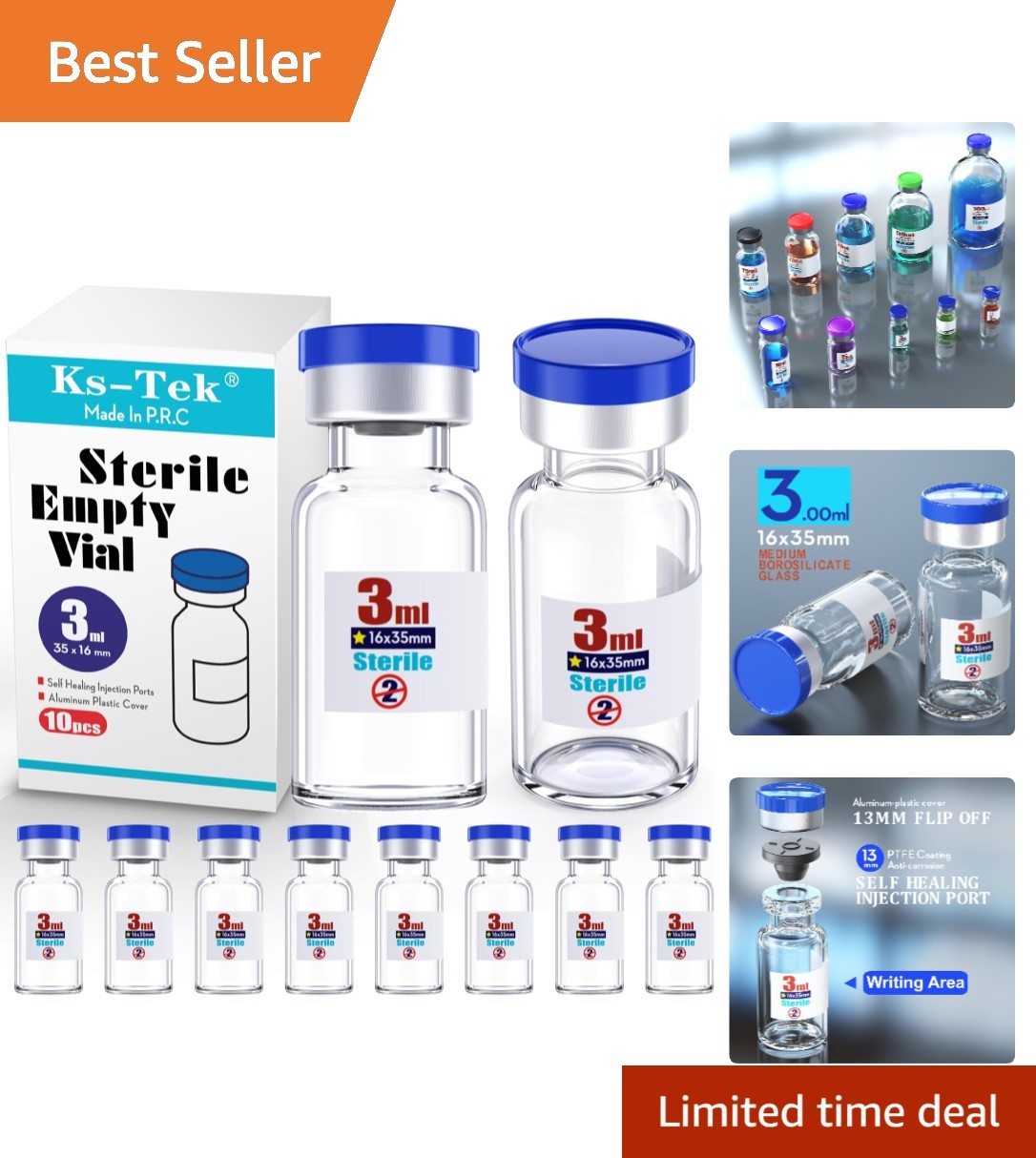 Safety-Focused 3ml Sterile Glass Vials – 10 Single-Use vials with Aluminum Cap