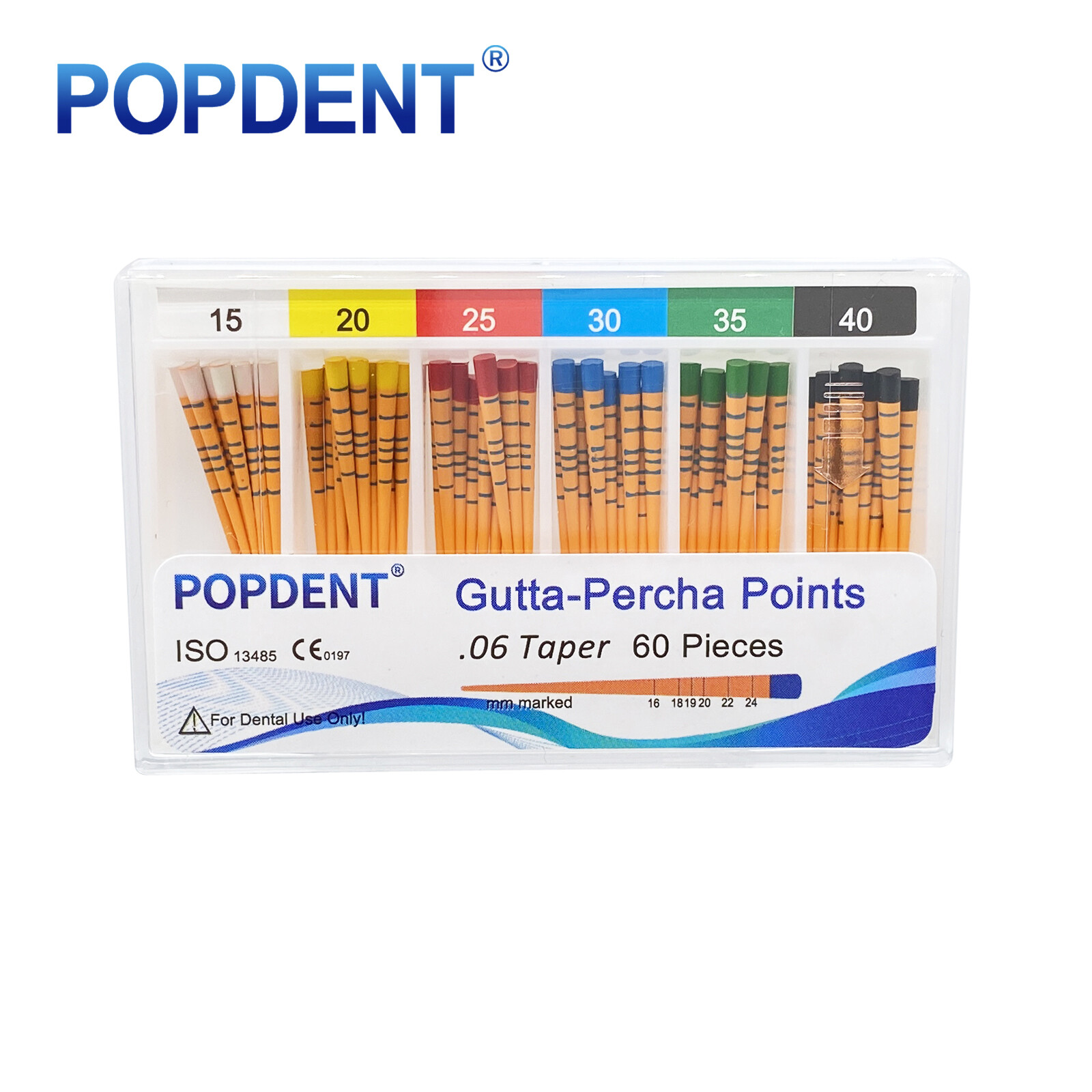 POPDENT Gutta Percha Points .02 .04 .06 F1 F2 F3 Standard Multicolor Endo Marked
