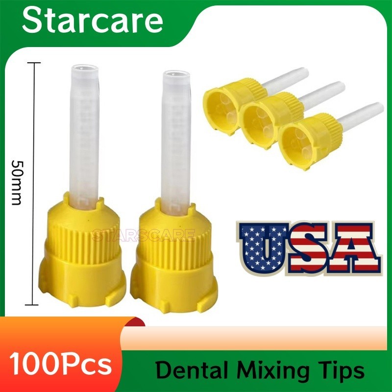 Dental Mixing Tips Impression HP Tips Yellow Short 5.0mm (1:1) 100Pcs/2 Bags USA