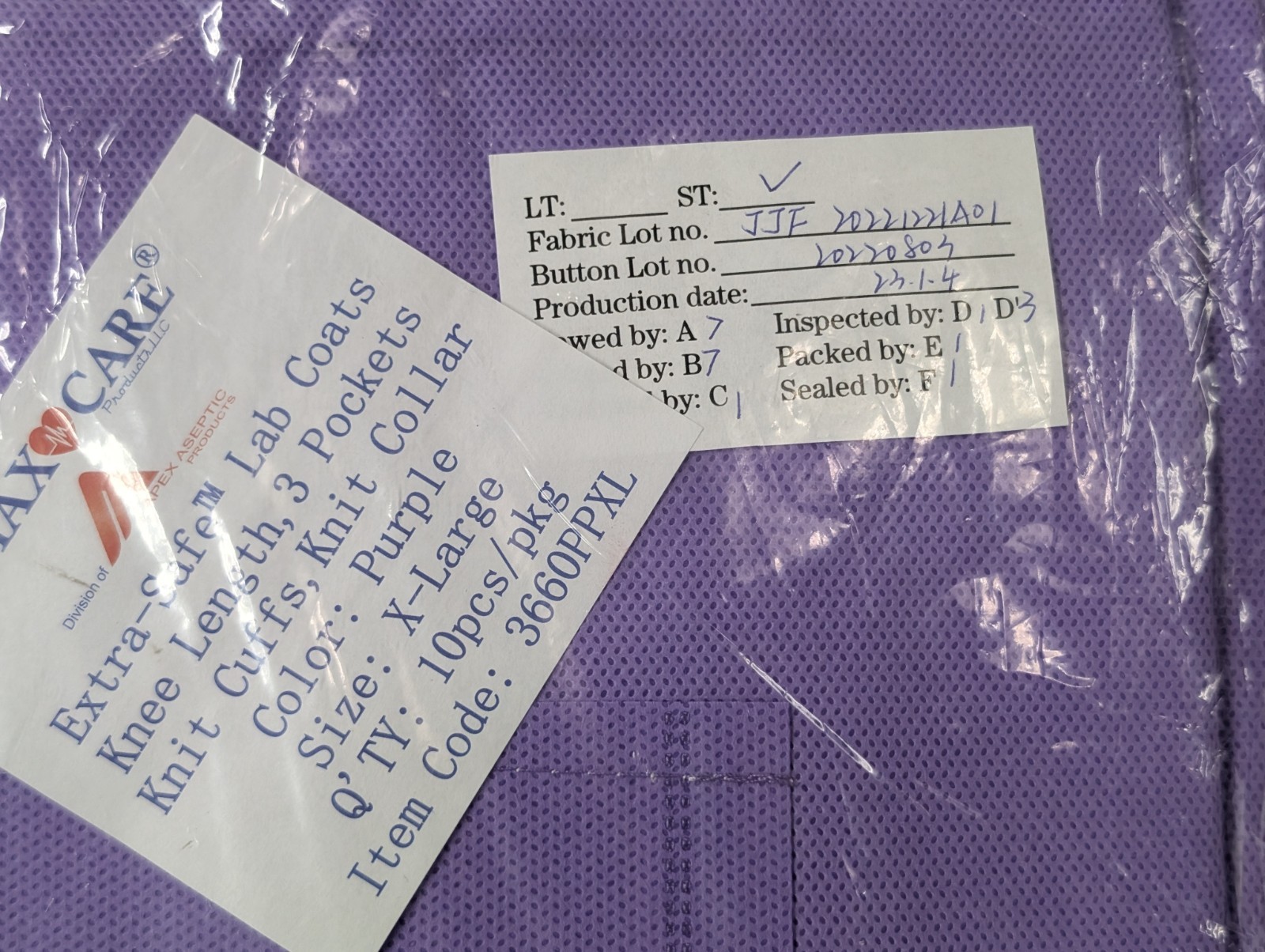 ValuMax Extra-Safe Disposable Lab Coat Purple XL 10/Pk Knee Length 3660PPXL