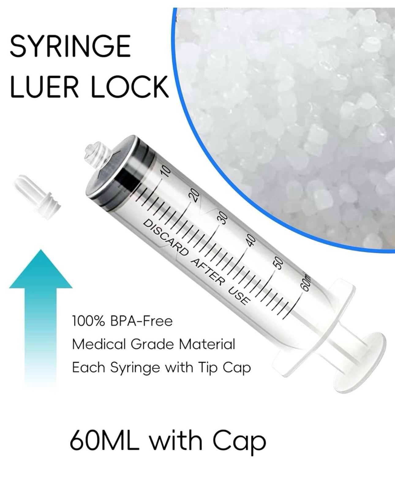60ml Luer Lock Syringe without Needle – 60cc Plastic Syringes, Sterile, 60ML