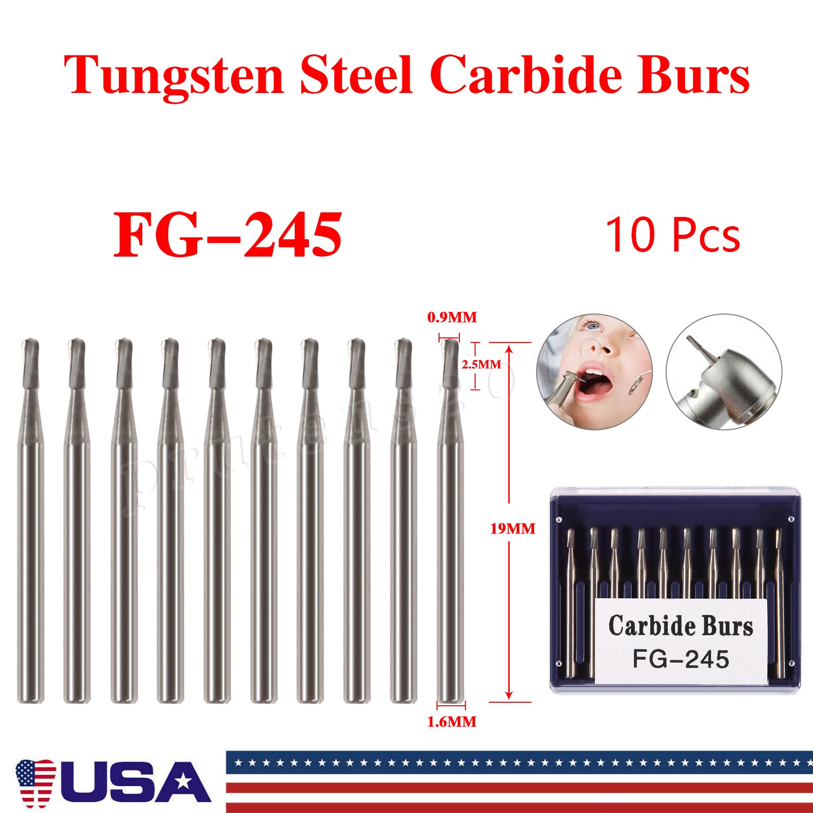 Dental Carbide Burs FG 245 Friction Grip Amalgam Prep Tungsten High Speed