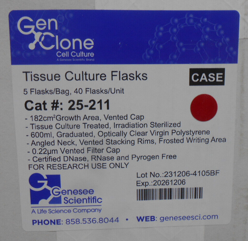Genesee Scientific GenClone Tissue Culture Flask 25-211 Polystyrene 600ml 40/CS