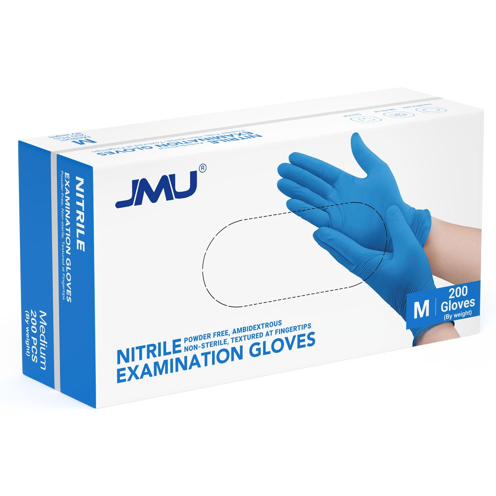 Blue Nitrile Gloves Medium, 200 Count Disposable Exam Gloves, 3.5 Mil, Latex &