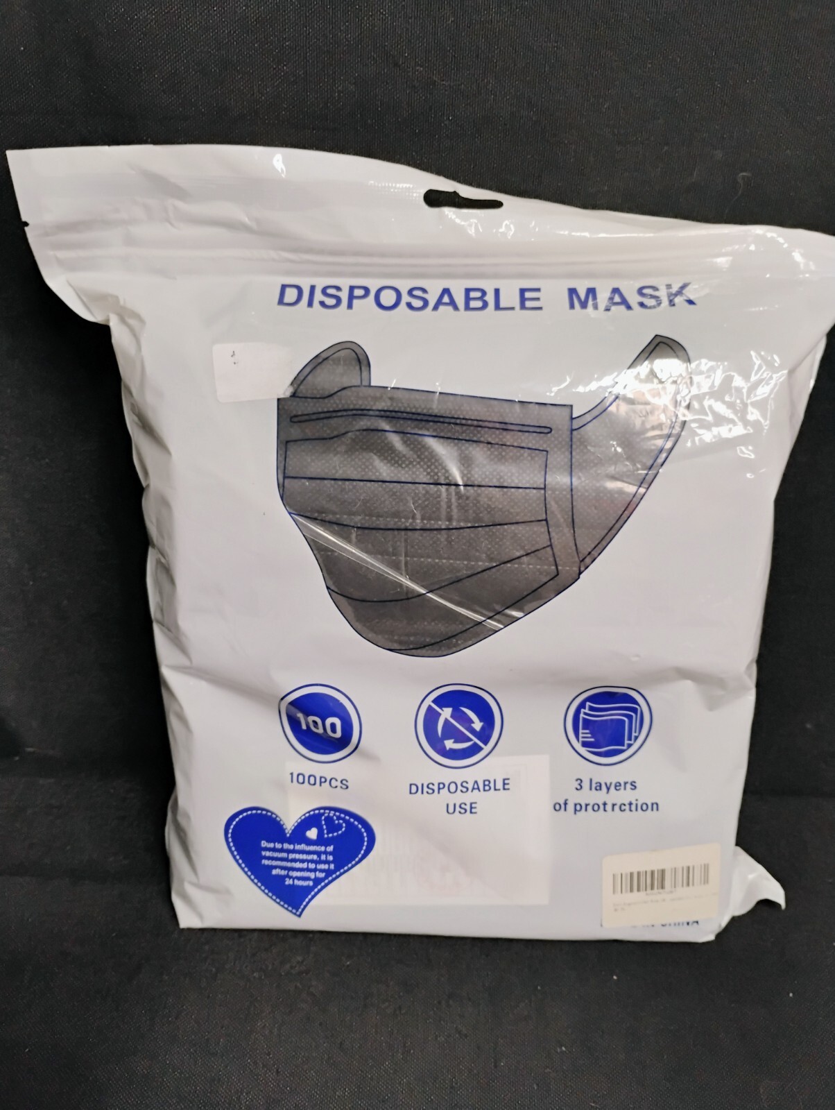 Face Mask 100PCS Adult Black Disposable Masks 3-Layer Filter Protection