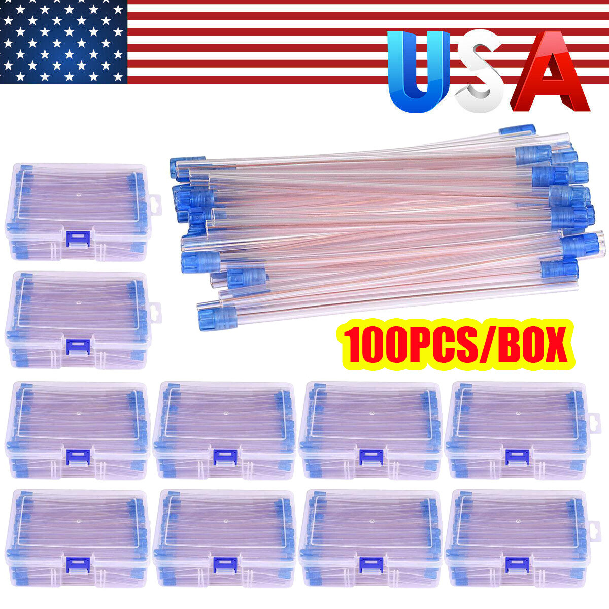 Dental Disposable Clear w Blue Tips Tubes Suction Saliva Tubing 100pcs(1bag)