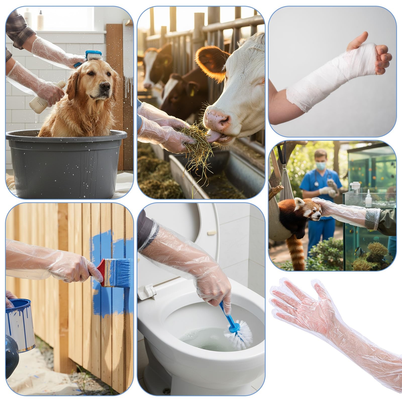 50Pcs Disposable Dressing Gutting Gloves Plastic Full Arm Shoulder Length Gloves