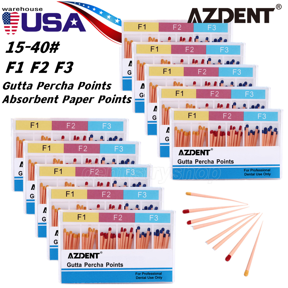 AZDENT Dental Root-Canal Obturating Absorbent Paper Points / Gutta Percha Points