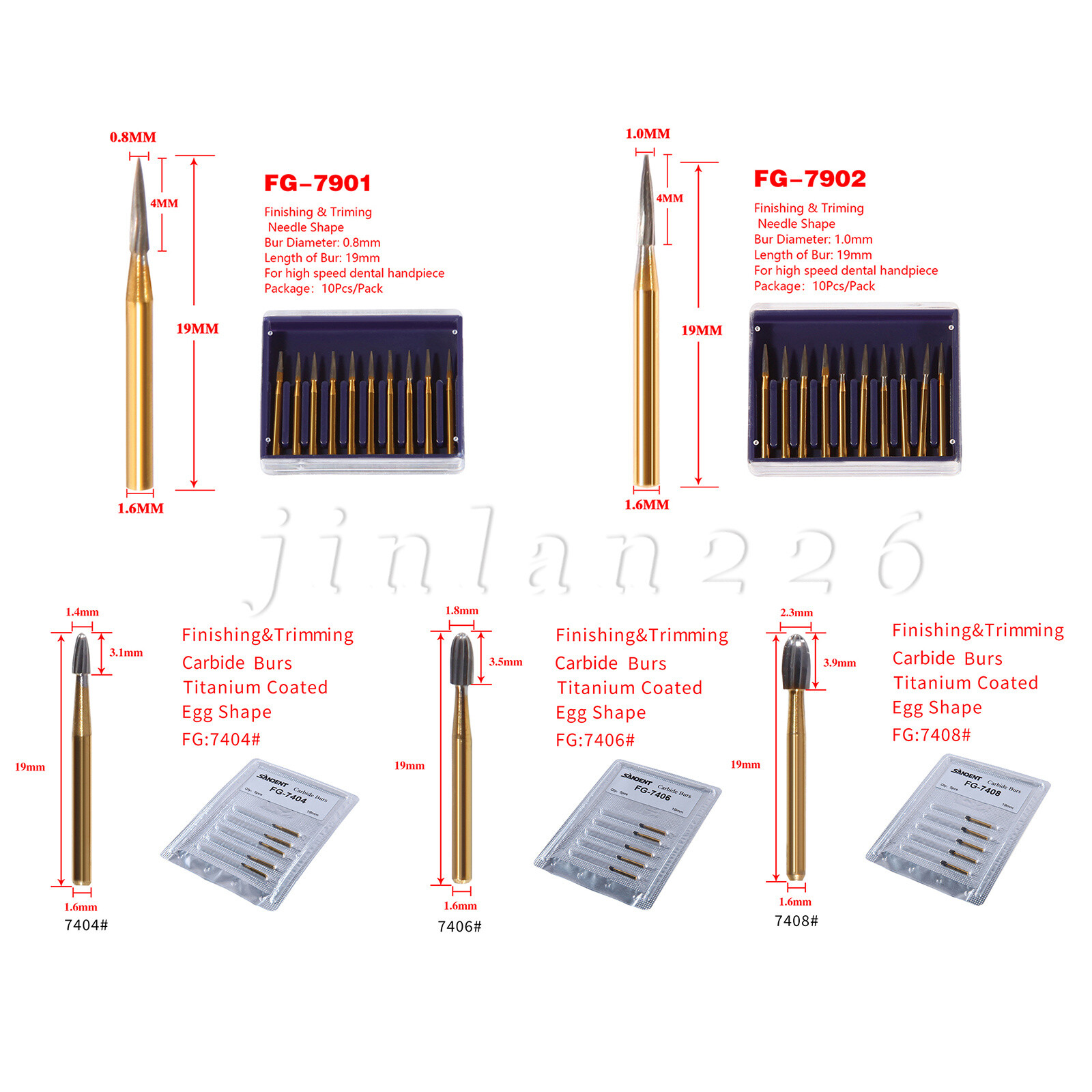 Dental Carbide Tungsten Trimming Finishing Drills Burs Egg Football Round