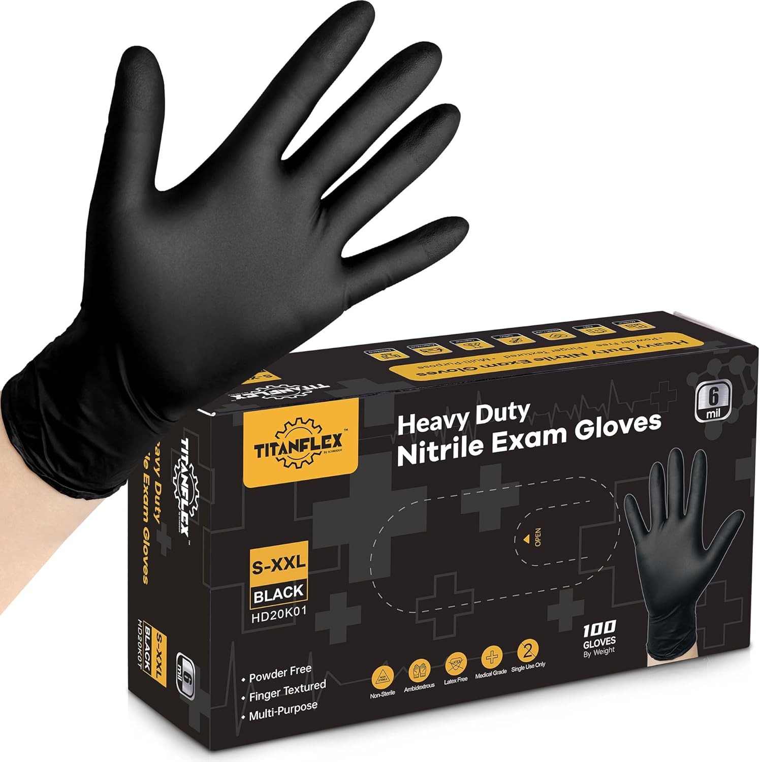 TitanFlex 6 mil Black Nitrile Gloves Heavy Duty Latex