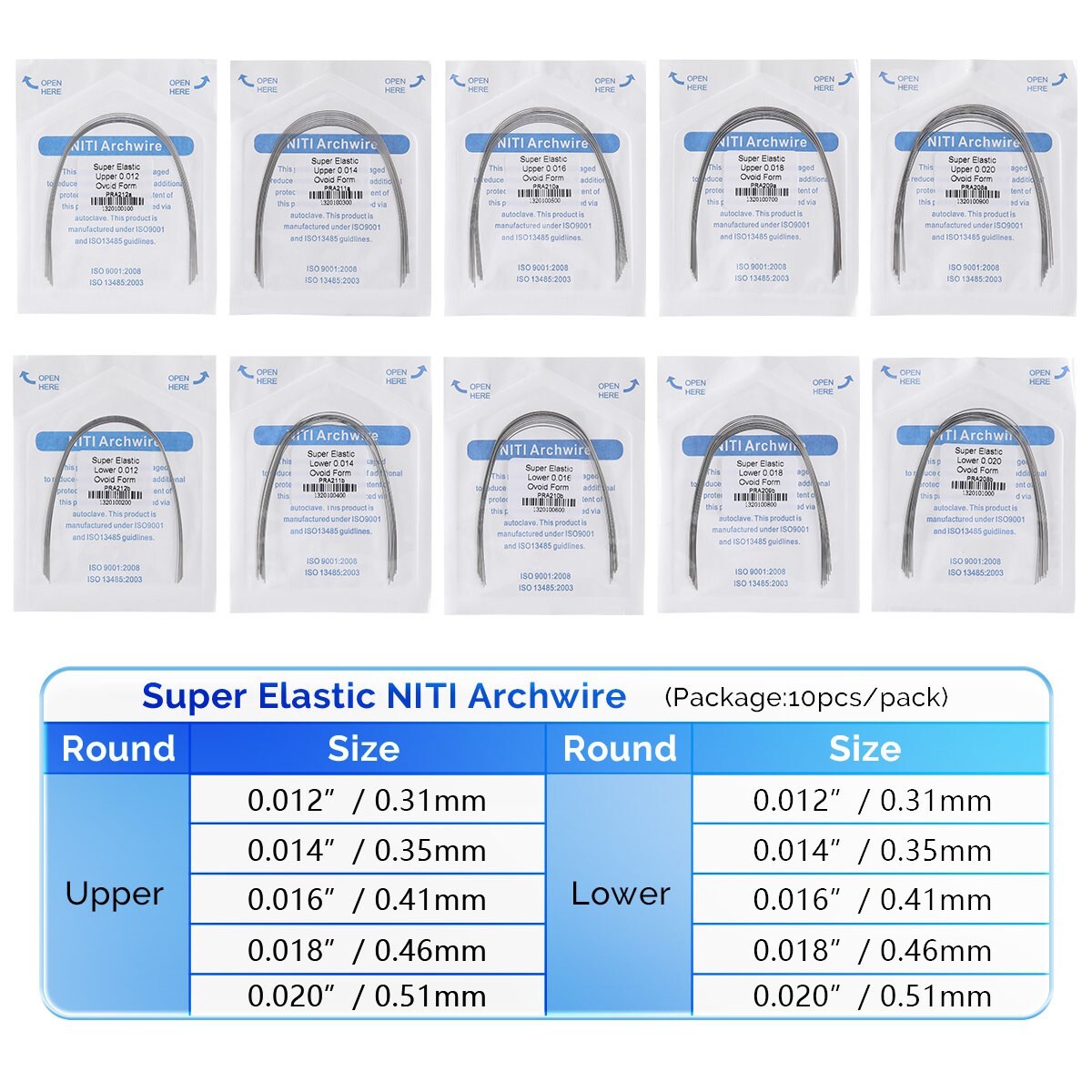 Dental Orthodontic Self Ligating Brackets Super Elastic NiTi Arch Wire Roth 022