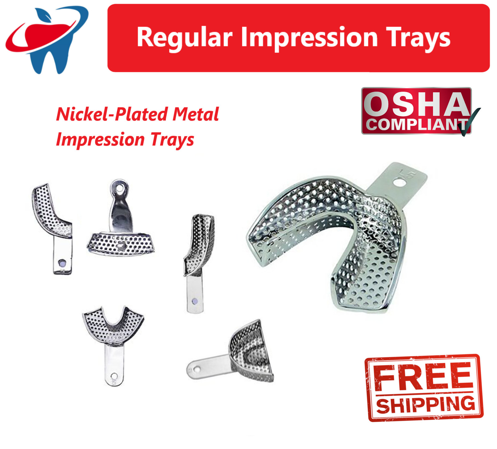 Dental Metal Perforated Regular VPS Impression Trays Metal Tray, All Sizes, 1/Ea