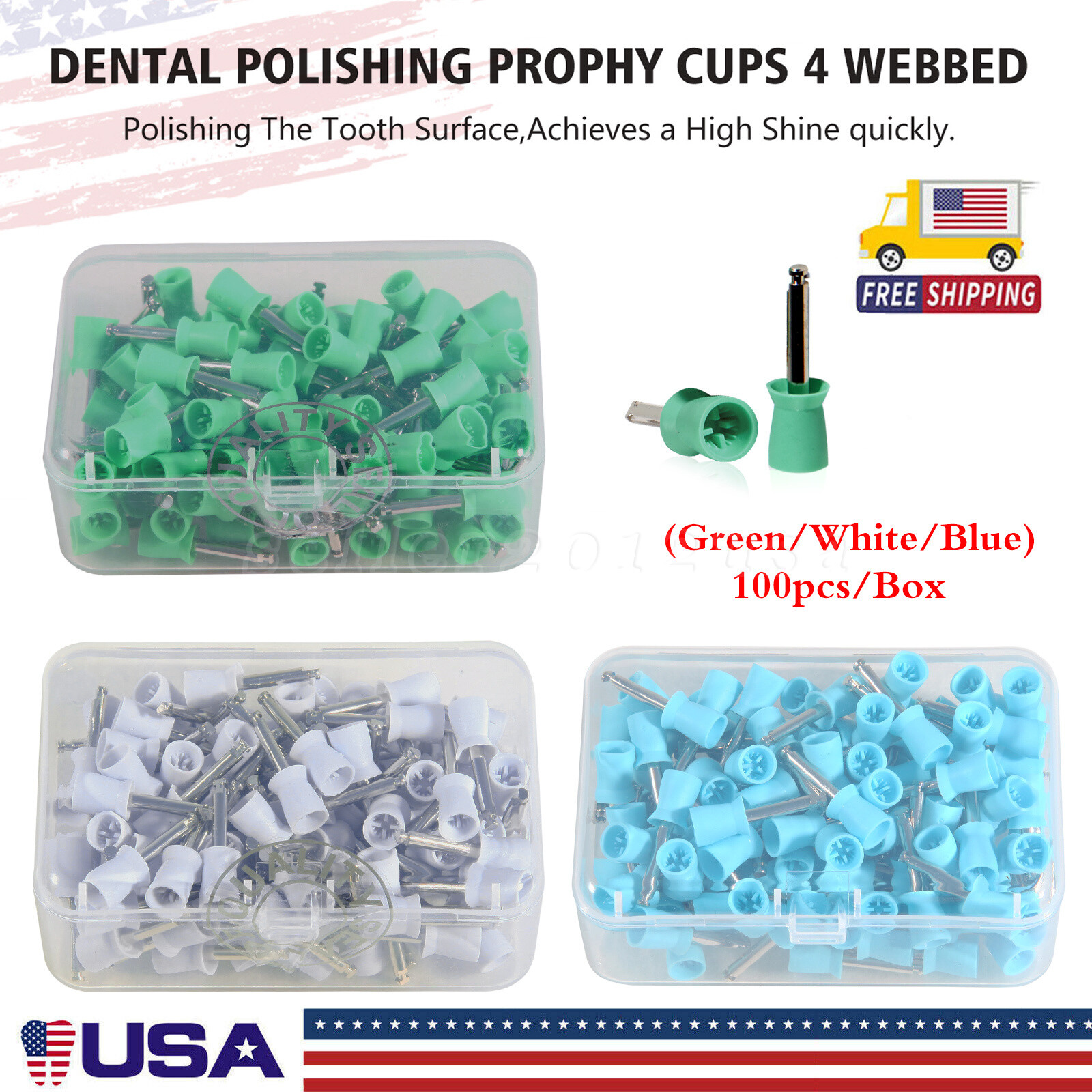 100Pcs/Box Dental Rubber Prophy Tooth Polish Polishing Cups Brushes Latch COLORS