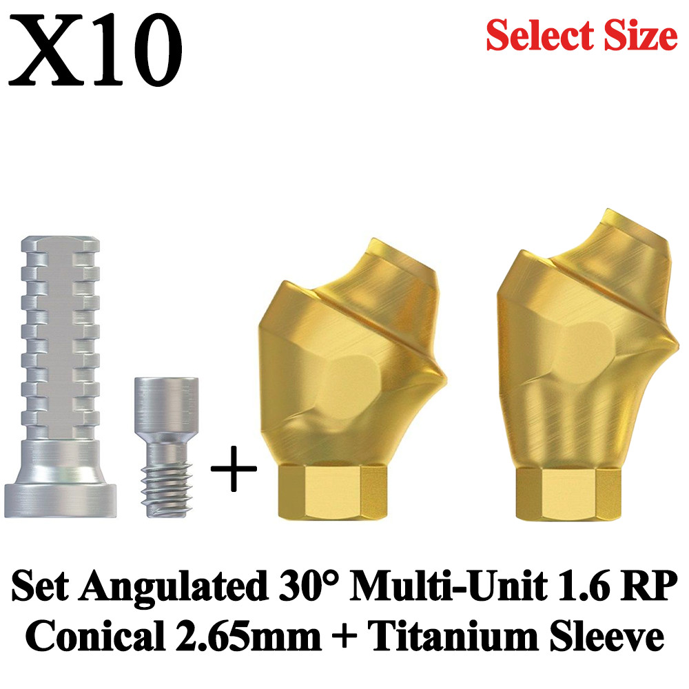 10x Set Dental Angulated 30° Multi-Unit 1.6 RP Conical 2.65mm + Titanium Sleeve