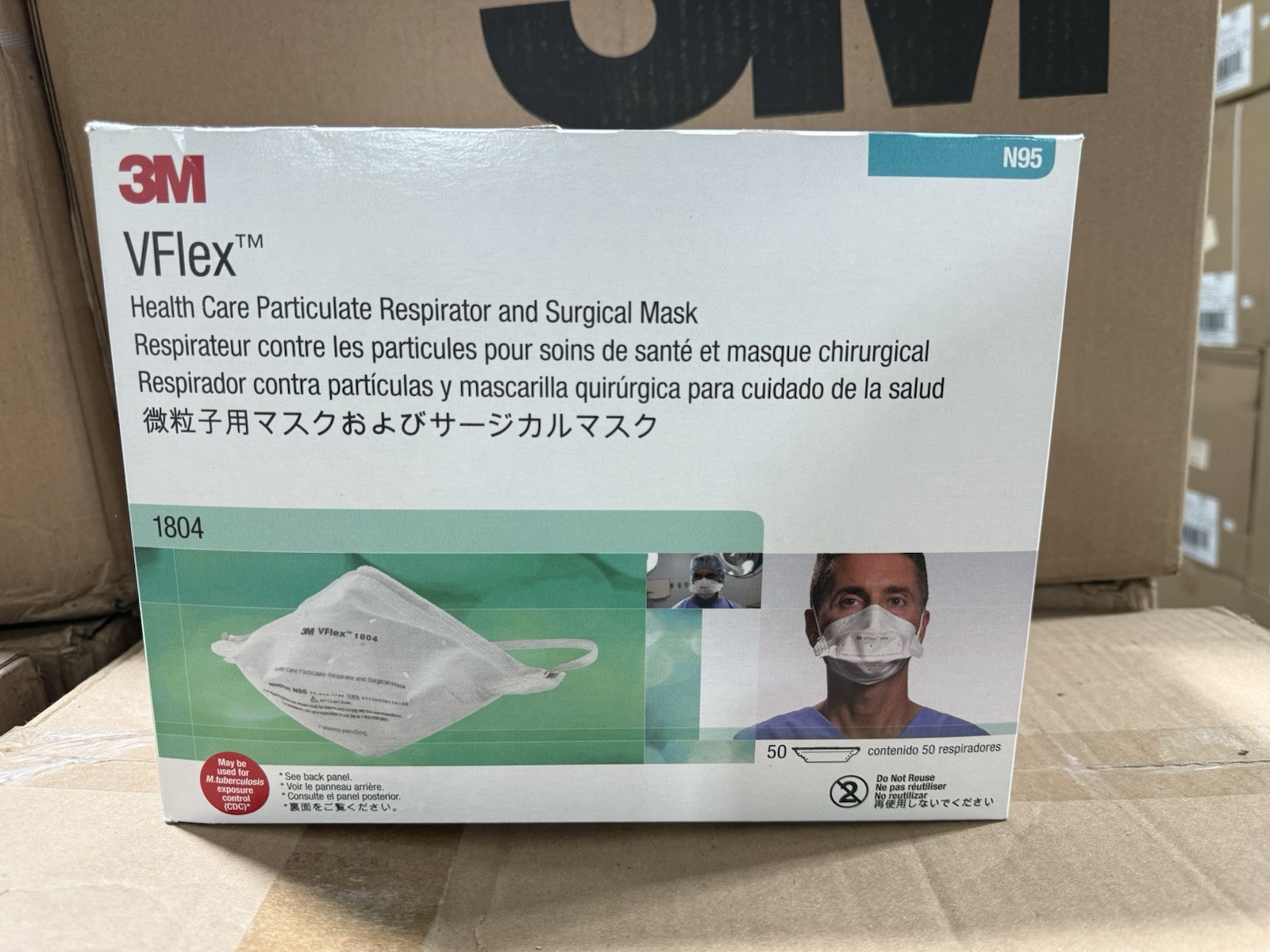 Case of 400 – 3M VFlex 1804 Particulate Respirator N95 Face Masks, Exp 2027