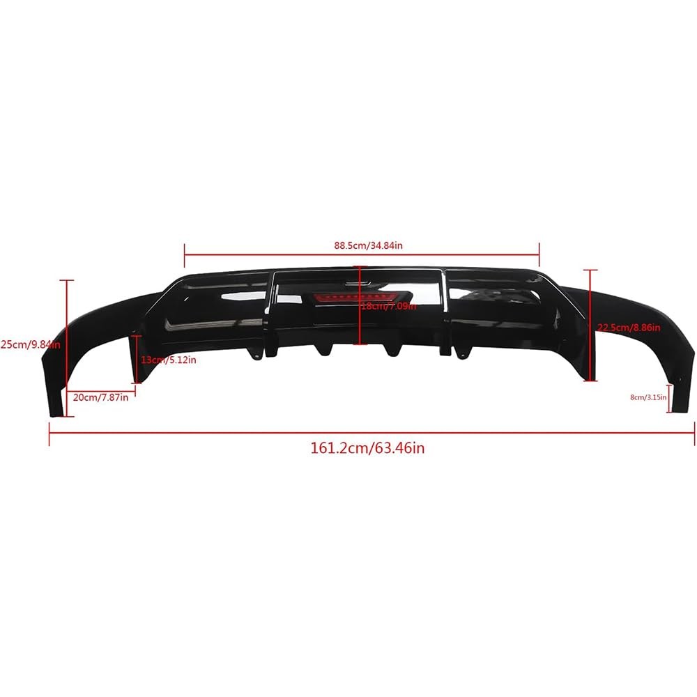 Rear Lip Diffuser for Toyota Camry 2018-2022 SE XSE Glossy Black w/ LED 3PCS