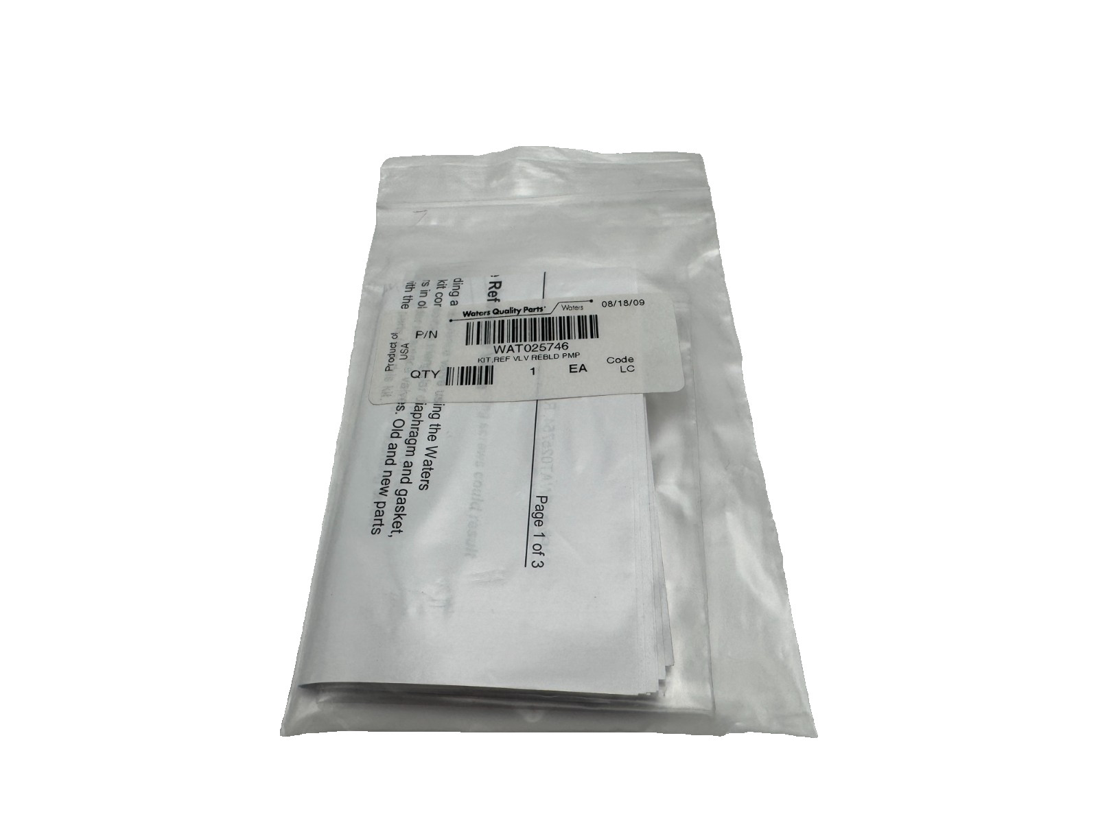 Waters Kit Ref Valve Rebuild Kit HPLC Part Number WAT025746