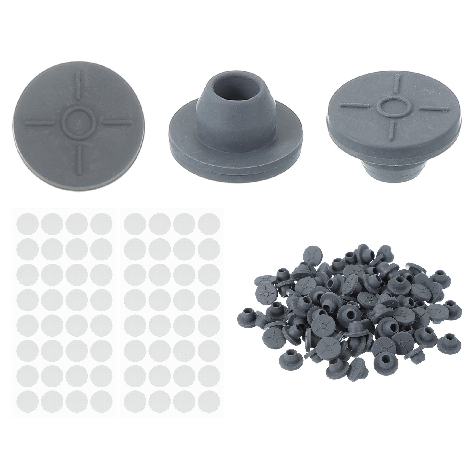 Synthetic Filter Paper Stickers and 13mm Vial Rubber Stoppers, 64 Set