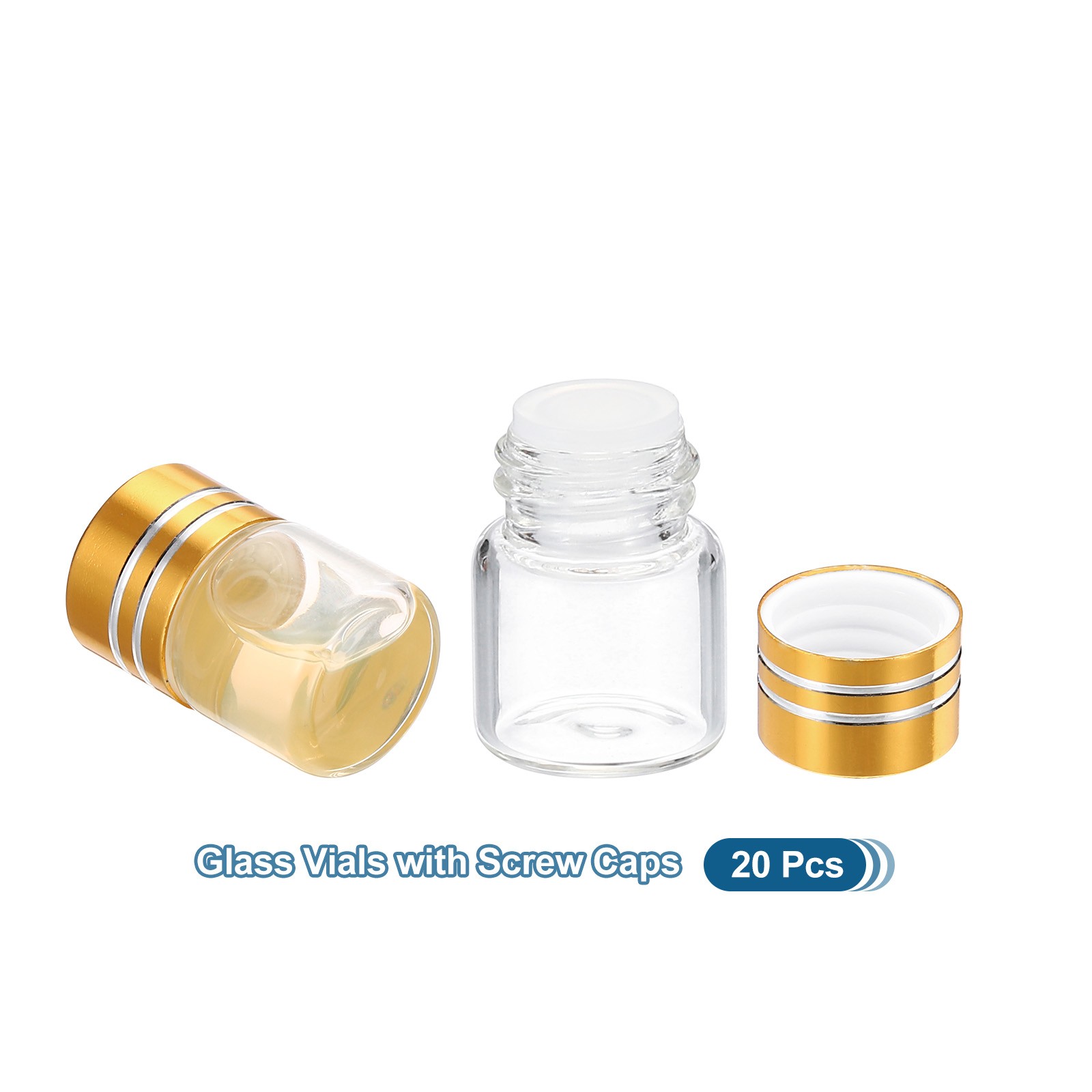 1ml Tiny Glass Bottles Vials 20Pcs Mini Clear Bottles Glass Screw Cap Golden