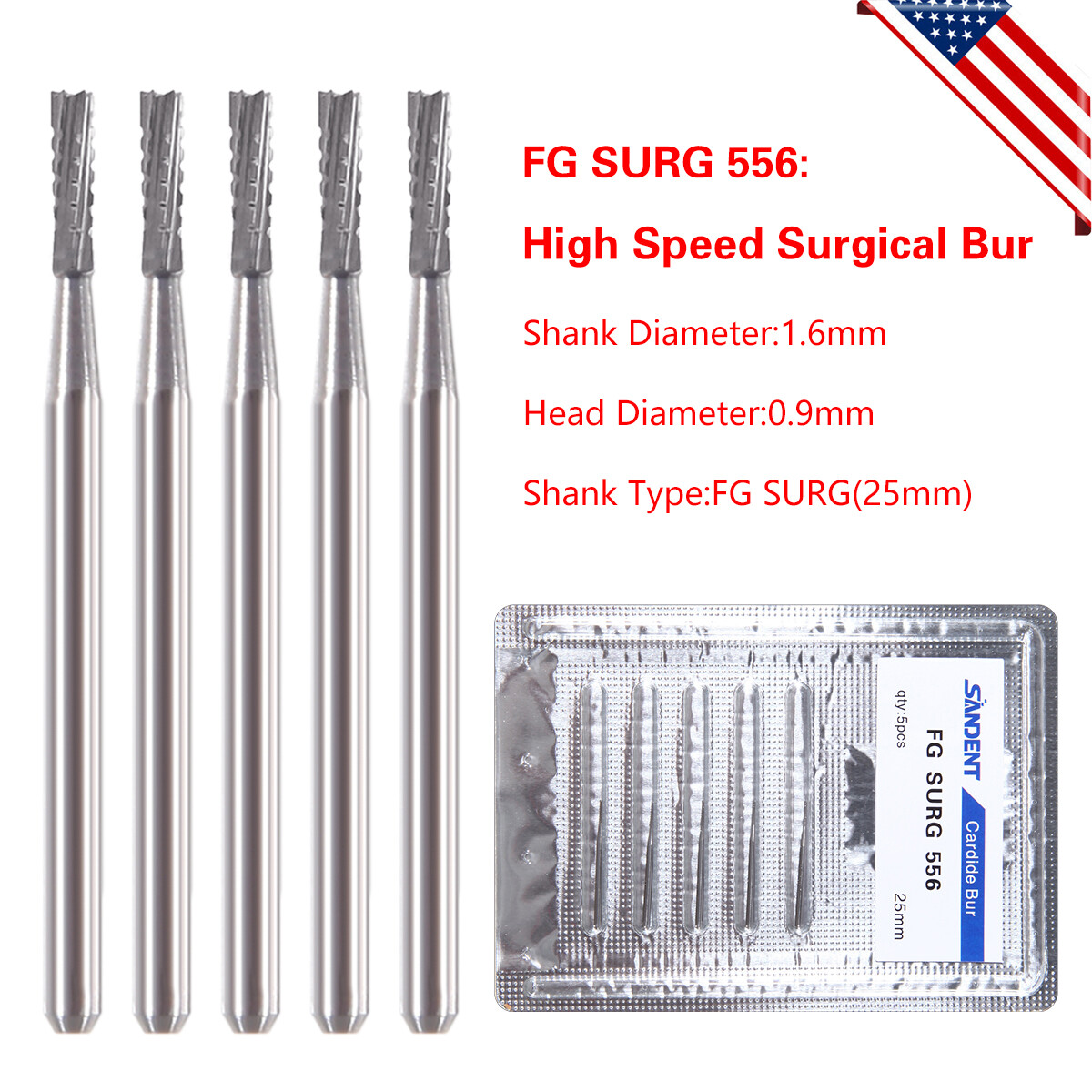 SANDENT Dental Burs Carbide Surgical High Speed FG SURG 556