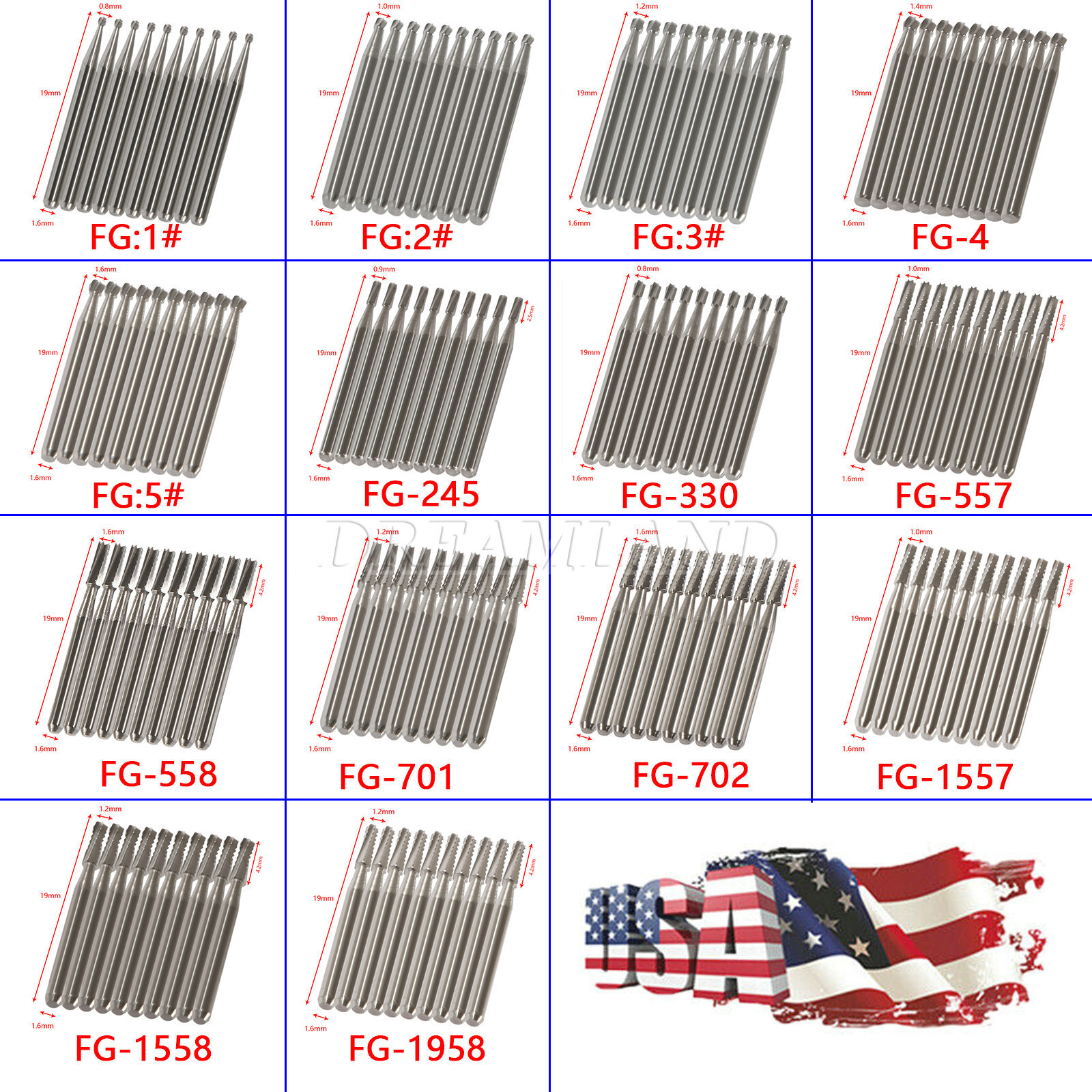 Dental FG Fresas de carburo de tungsteno Fit Alta Velocidad pieza de mano USA