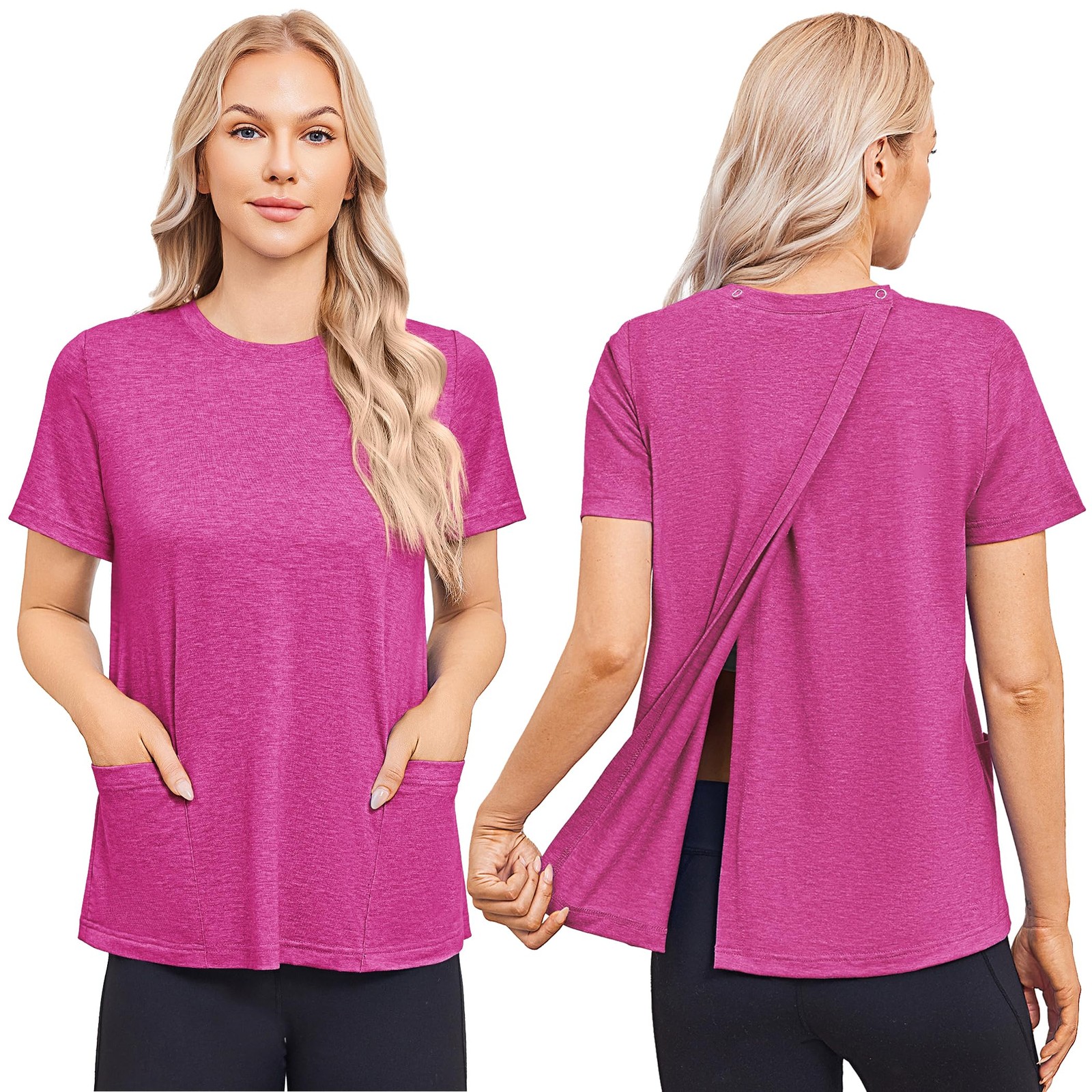 Deyeek Womens Hospital Gowns Post Surgery Open Back Shirts XX-Large, Rose Red