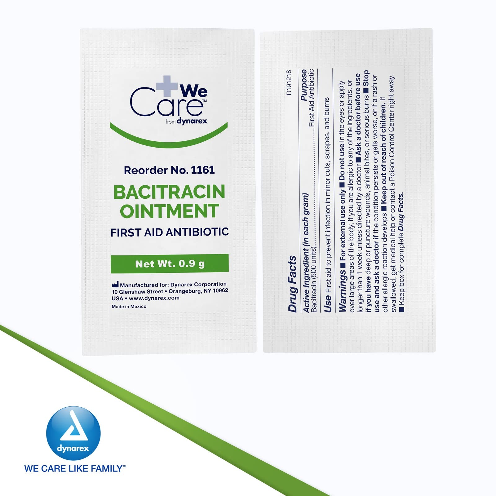 Dynarex Bacitracin Topical Ointment USP – First Response Wound 0.9g, White