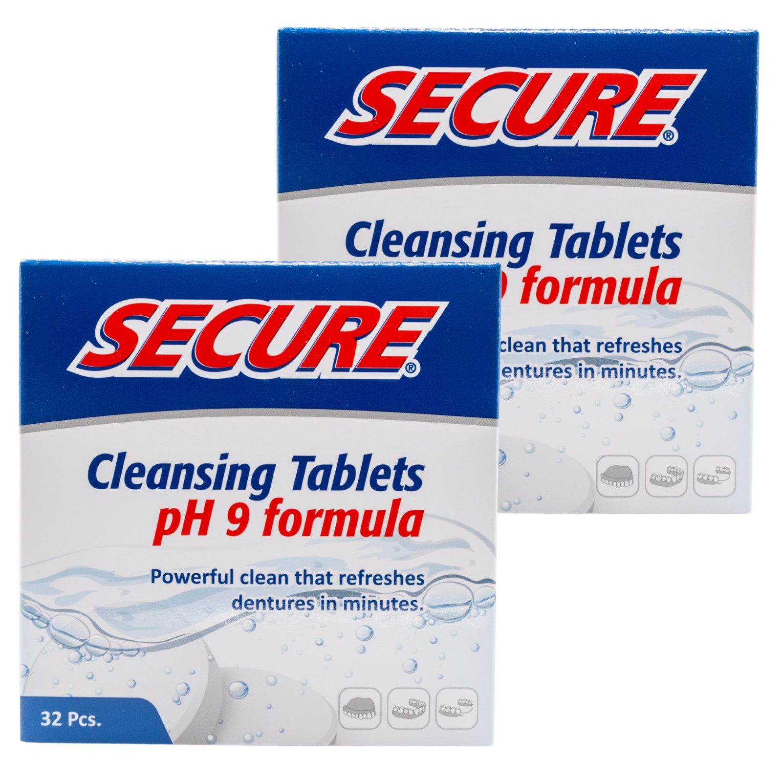 Secure Daily Cleansing Tablets – pH 9 Formula 32 Count (Pack of 2), White