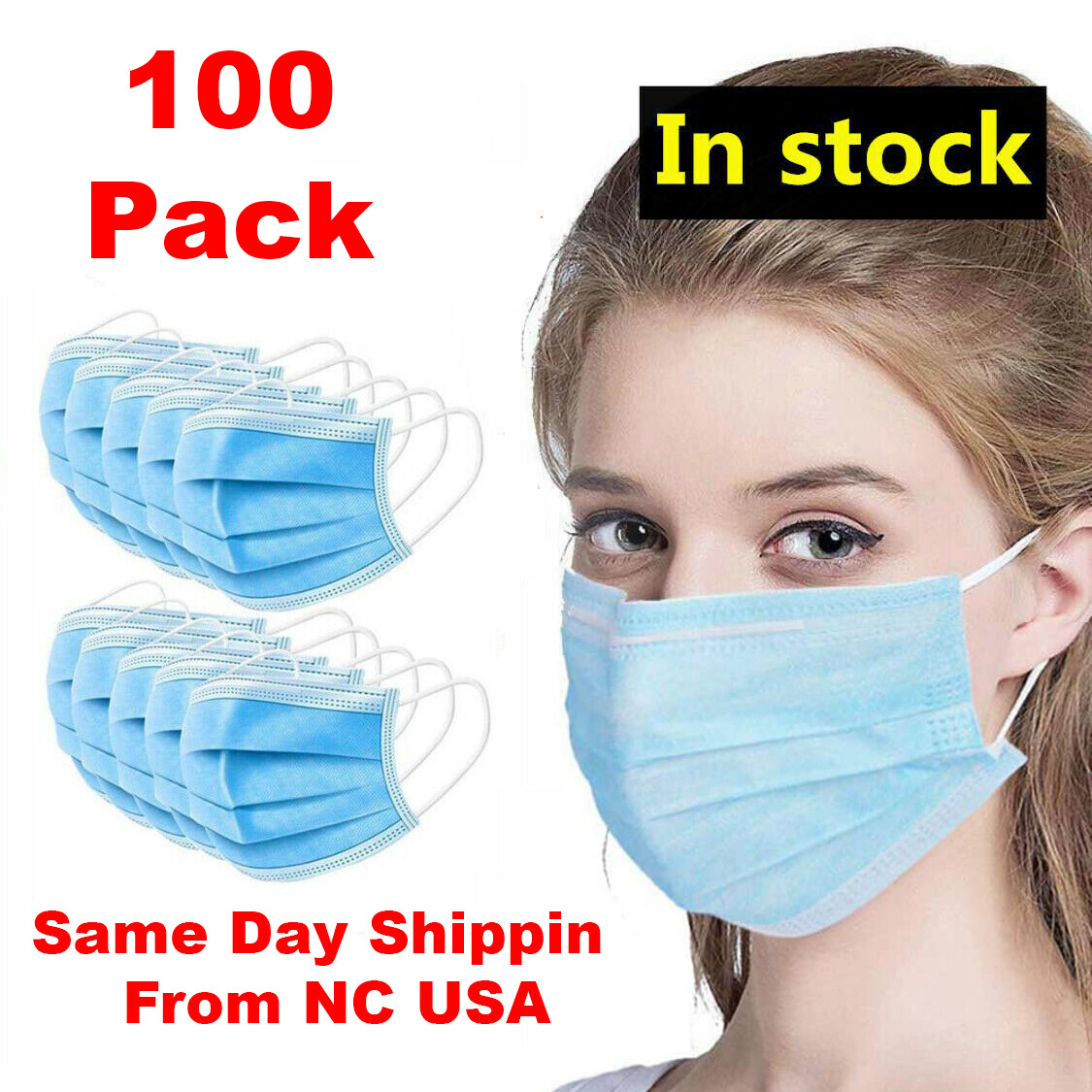 100 Pcs Disposable 3-Ply Earloop Mouth Cover Breathable Face Mask with Box