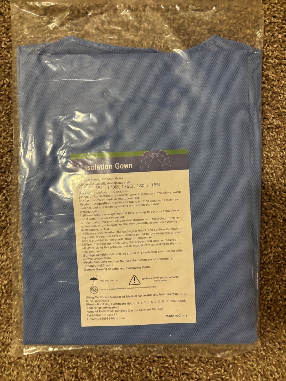 (QTY 20) Dandong Devote Blue Isolation Gown Model 175 (PPE) Loose Size Large
