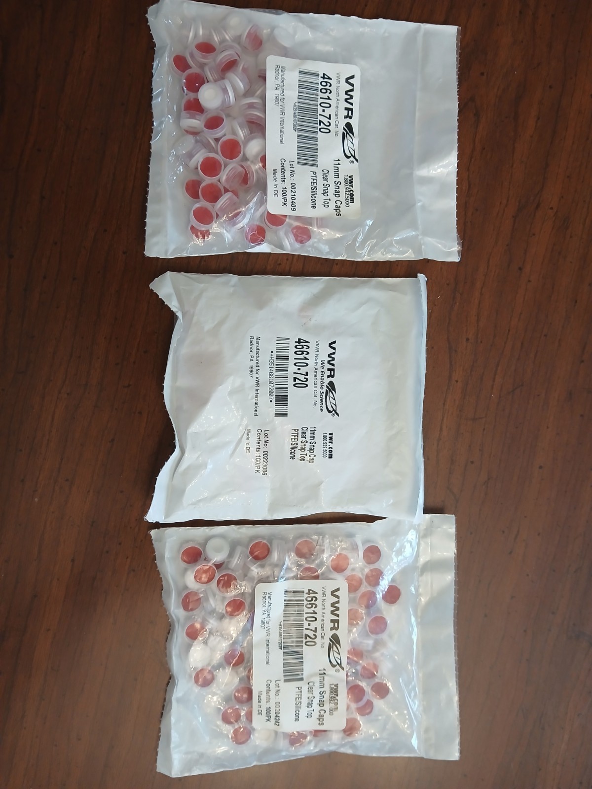 VWR 46610-720 CLEAR SNAP TOP 11mm LC Vial Snap Cap – Red (Pack of 100) Lot of 3