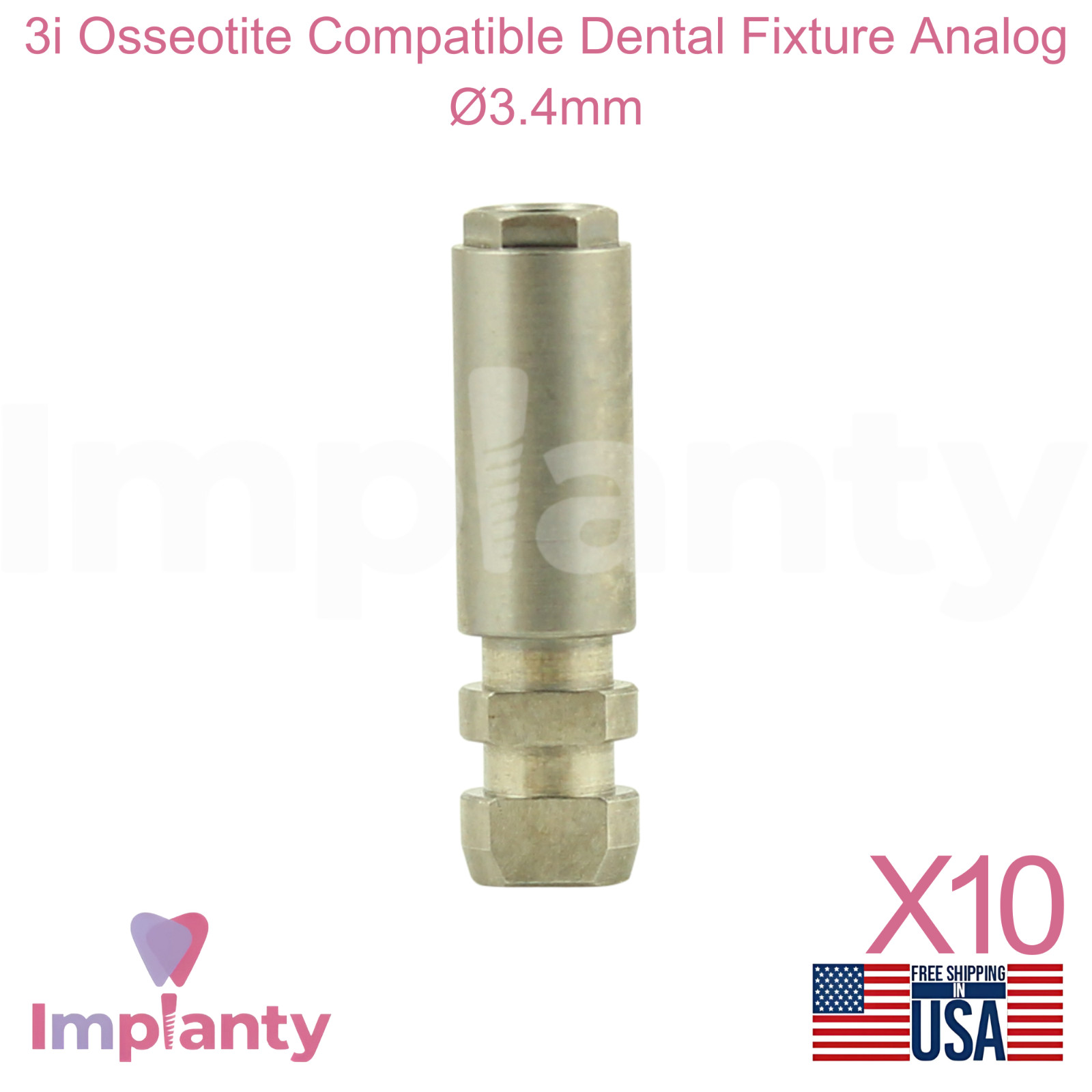 10x 3i Osseotite Compatible Dental Fixture Analog Ø3.4mm Replica Purple Platform