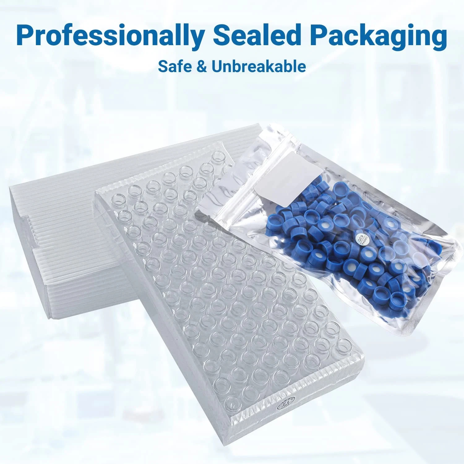 1000PCS 2mL Autosampler Vials, 9-425 GC/HPLC Glass Vials w/ Pre Slit Screw Caps