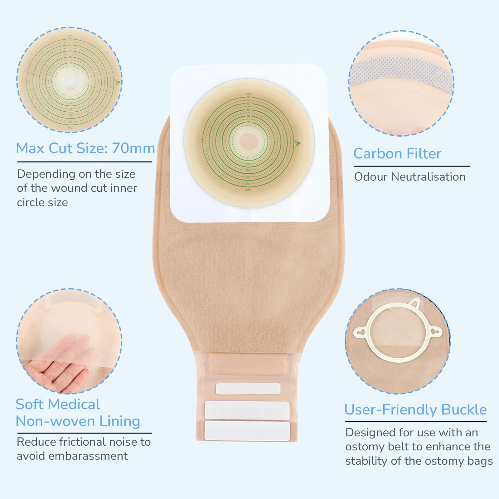 Heagimed 22pcs Ostomy 16 Pack Two-Piece Colostomy Bags with 6 Barrier, Brown