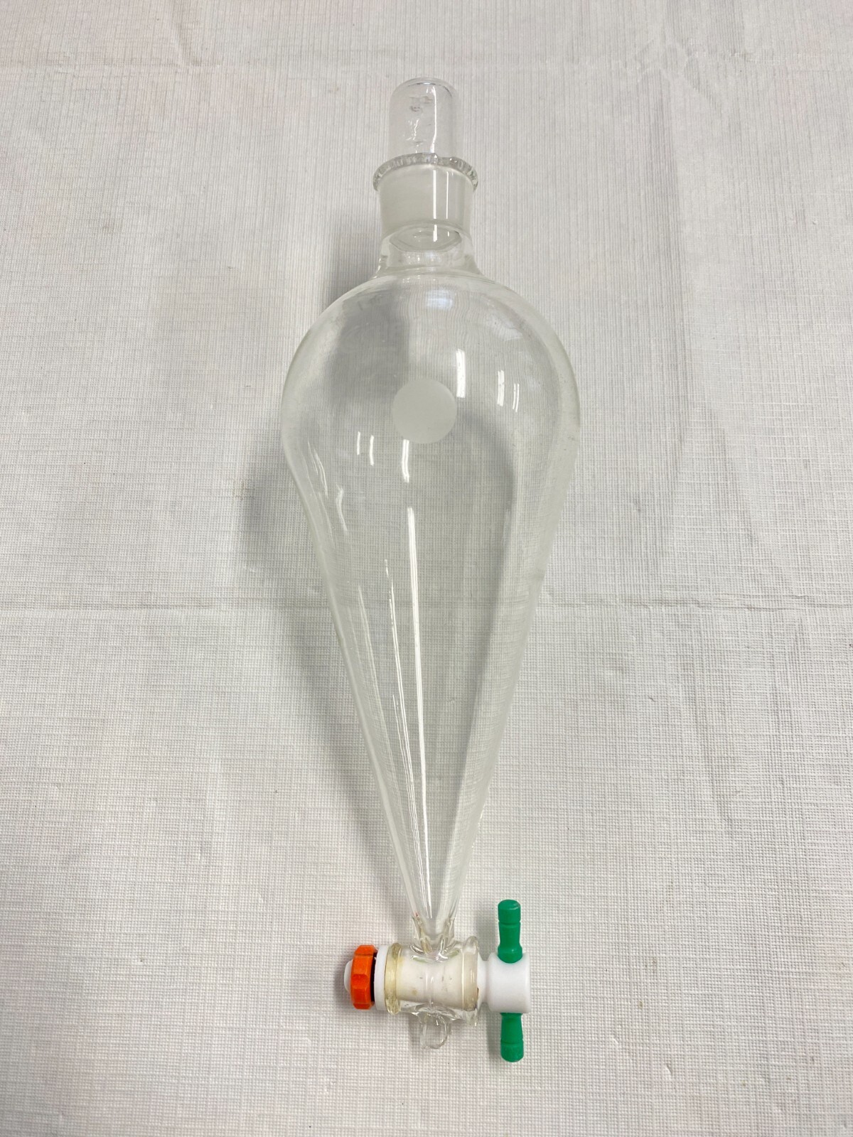 Chemglass 500mL Glass Squibb Separatory Funnel #27 Stpr 4mm PTFE Stpk CG174205 B