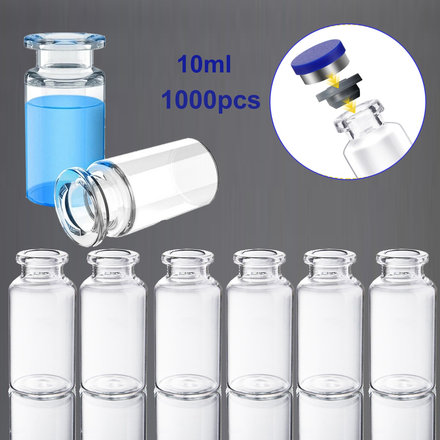 1000PCS 3ml/10ml Headspace Vials Clear Glass Bottle Crimp top Flat Bottom HPLC