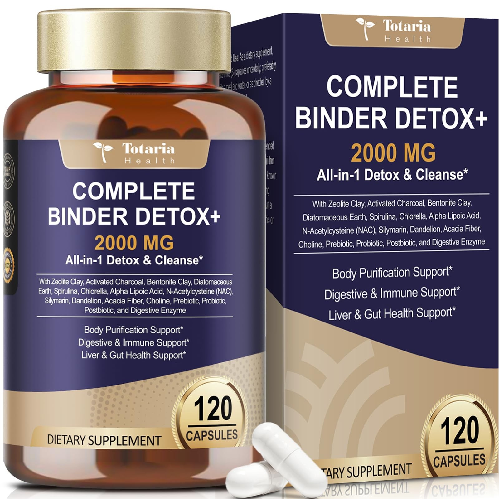 Totaria 2000MG All-in-1 Detox Binder, Activated Charcoal, Zeolite, 1 Pack