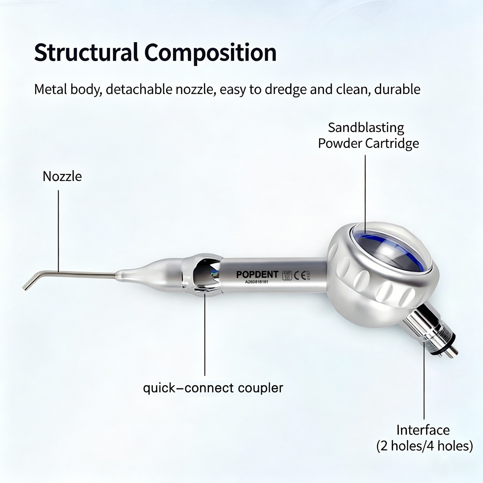 POPDENT 2/4Hole Dental Air Flow Hygiene Prophy Polishing Polisher Handpiece Jet