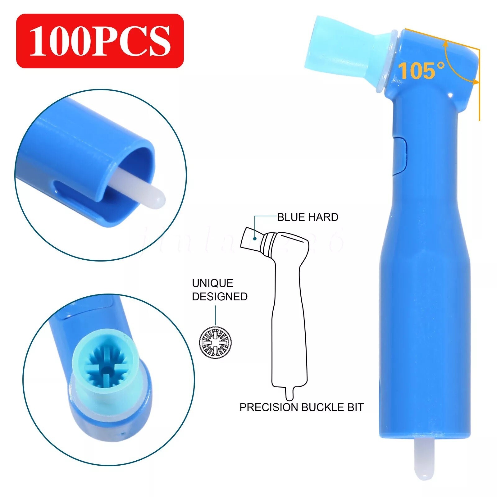 100 pcs Dental Disposable Prophy Angles soft 105° angle -Latex Free blue USA