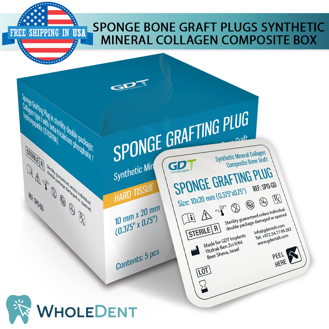 Dental 5 Sponges Grafting Plug Synthetic Collagen Sterile Surgical Bone Graft