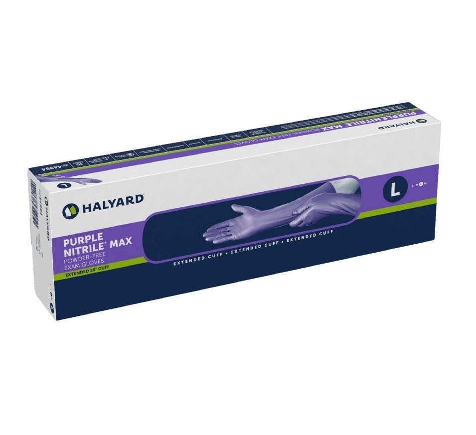 *400-Gloves* Halyard Max PF Nitrile Medical Exam Extended 16.5″ Cuff Large 44994