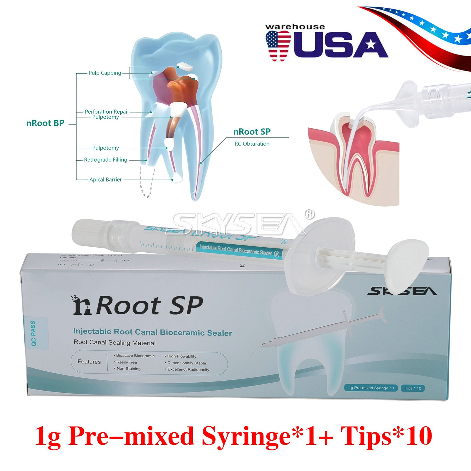 nRoot SP Injectable Root Canal Bioceramic Sealer 1g Syringe with Applicator Tips